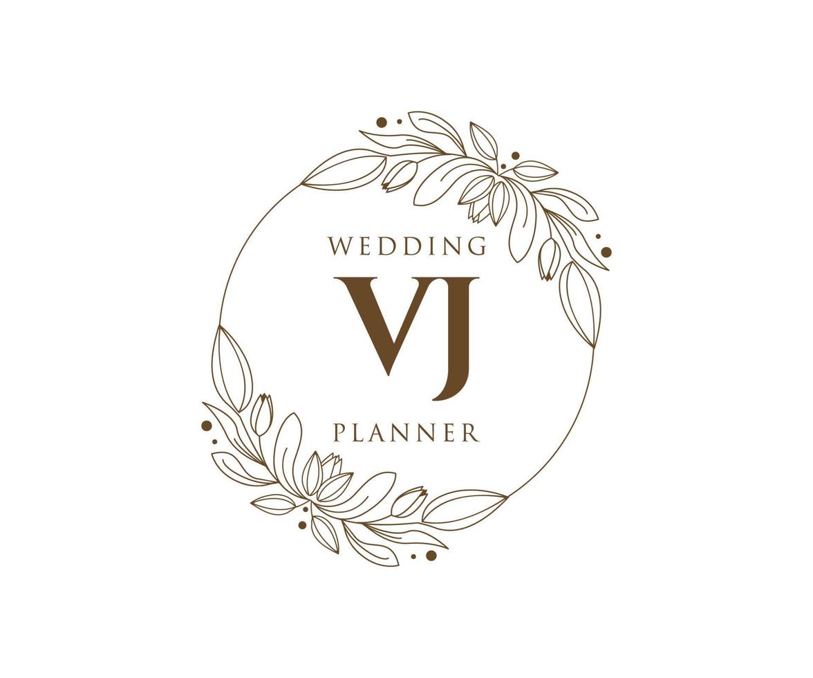 colección de logotipos de monogramas de boda con letras iniciales vj, plantillas florales y minimalistas modernas dibujadas a mano para tarjetas de invitación, guardar la fecha, identidad elegante para restaurante, boutique, café en vector