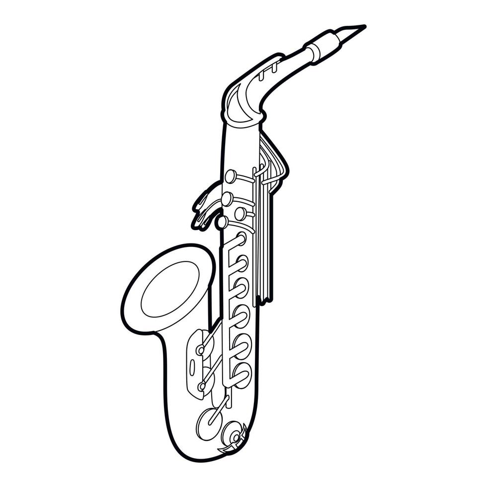 icono de saxofón, estilo isométrico de contorno vector