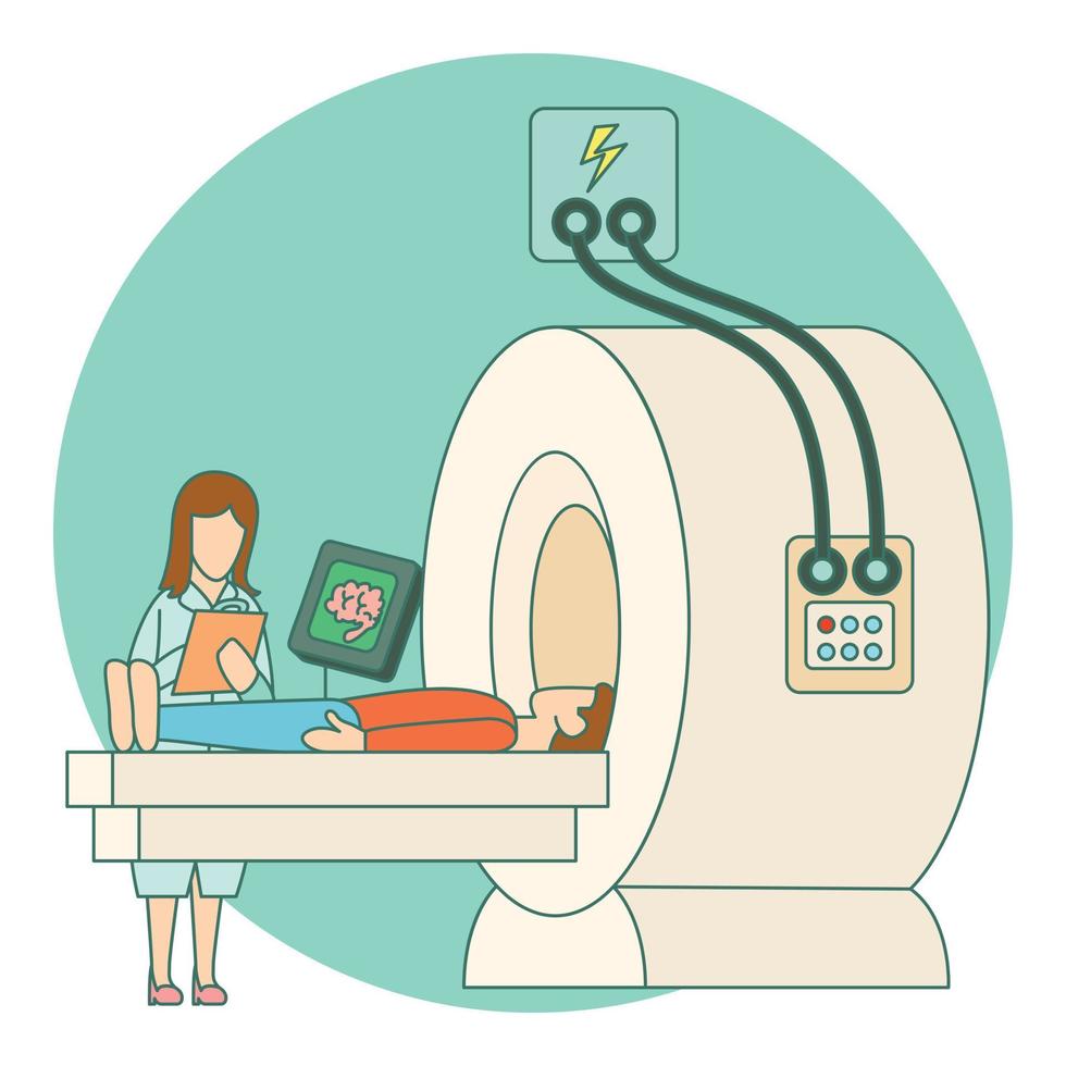 Tomography of human brain in hospital concept vector