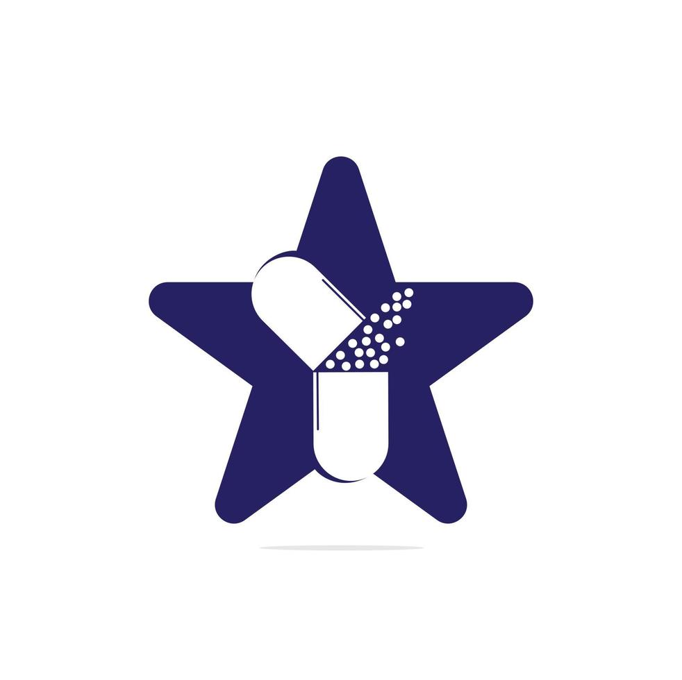 diseño de logotipo de concepto de forma de estrella de capsle de medicina. vector