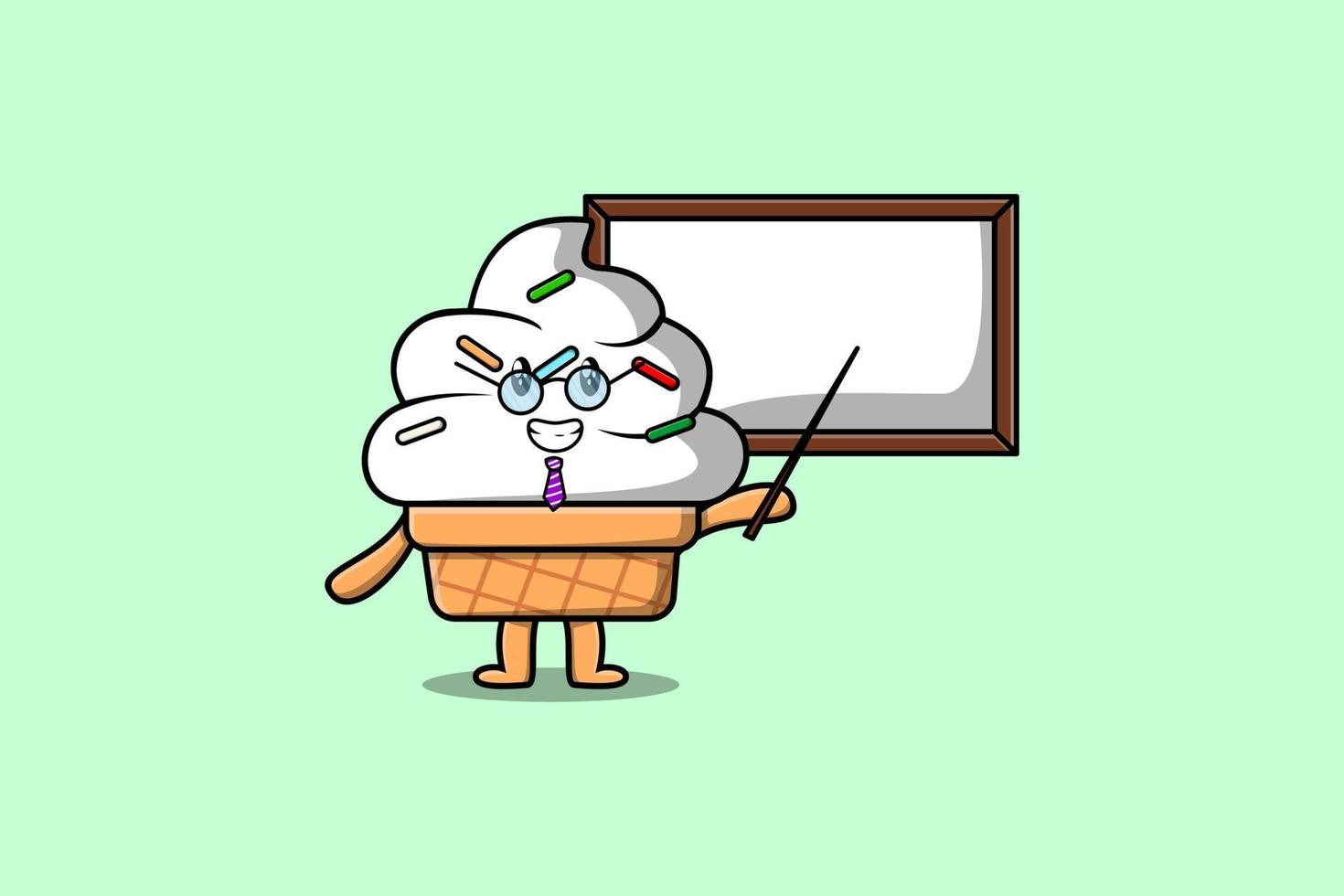 Cute cartoon Ice cream teacher with big whiteboard vector