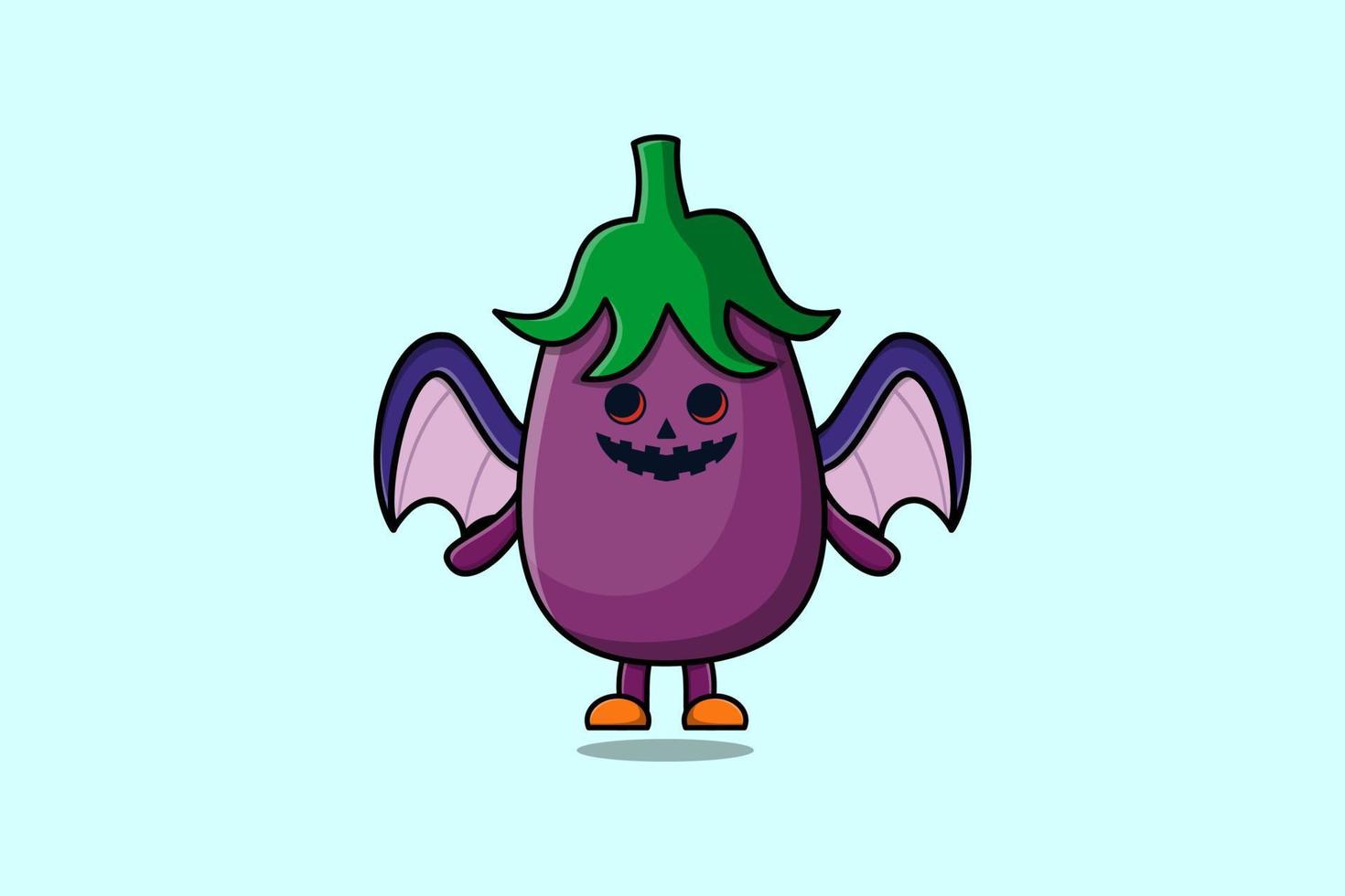 Cute mascot cartoon Eggplant character Scary bats vector