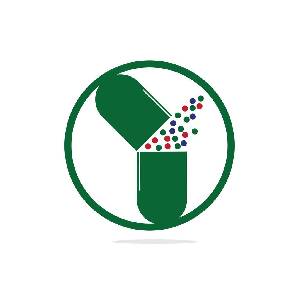cápsula de medicina y diseño vectorial del logotipo de la píldora. diseño de ilustración de plantilla de logotipo. vector