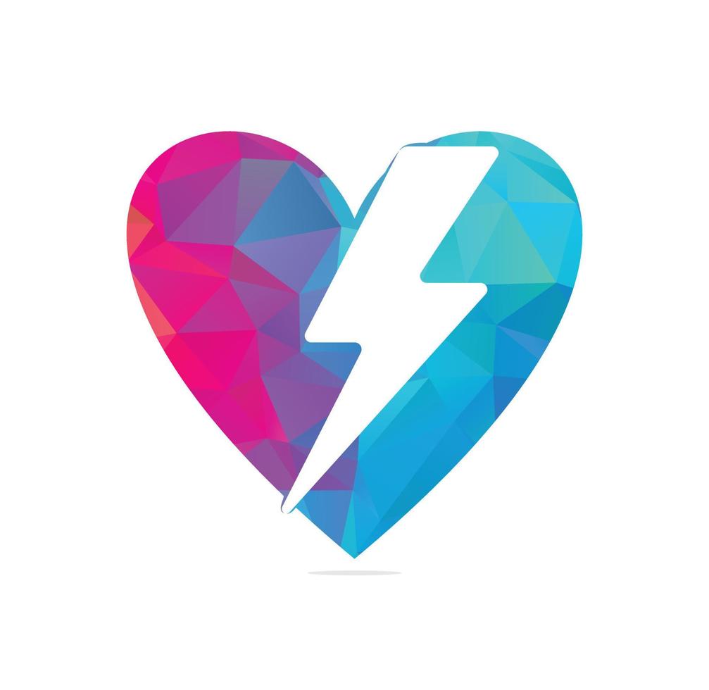 logotipo del corazón del trueno, señal eléctrica con un corazón, elemento de diseño del logotipo de la energía del amor, relámpago en el diseño del logotipo en forma de corazón. vector