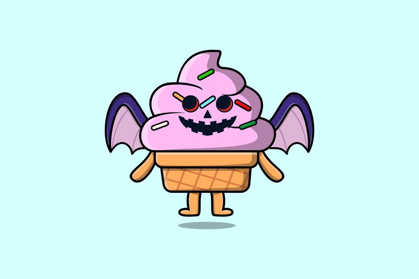 Cute mascot cartoon Ice cream character Scary bats vector