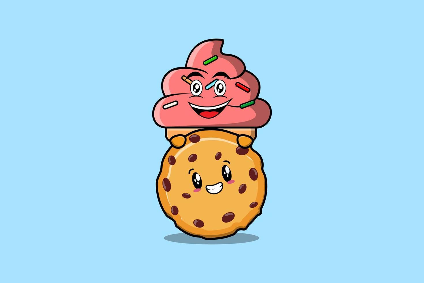 lindo personaje de dibujos animados de helado escondido en galleta vector