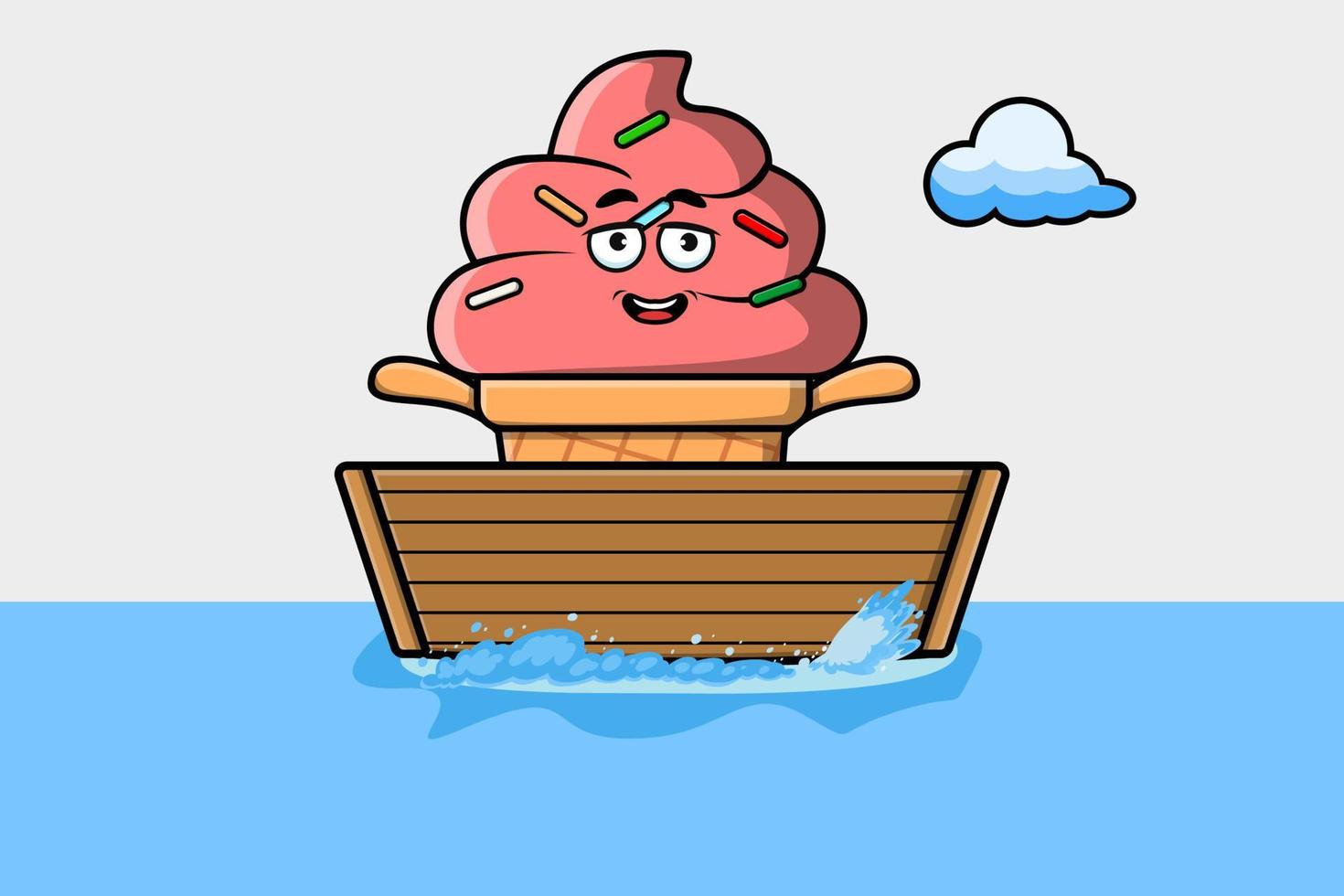 lindo helado de dibujos animados sube a la ilustración del barco vector