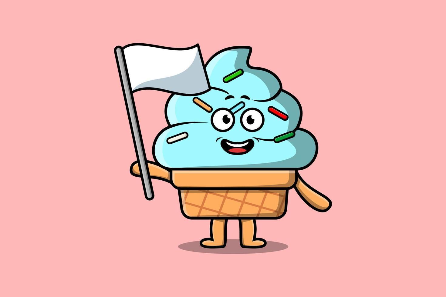 Cute cartoon Ice cream mascot with white flag vector