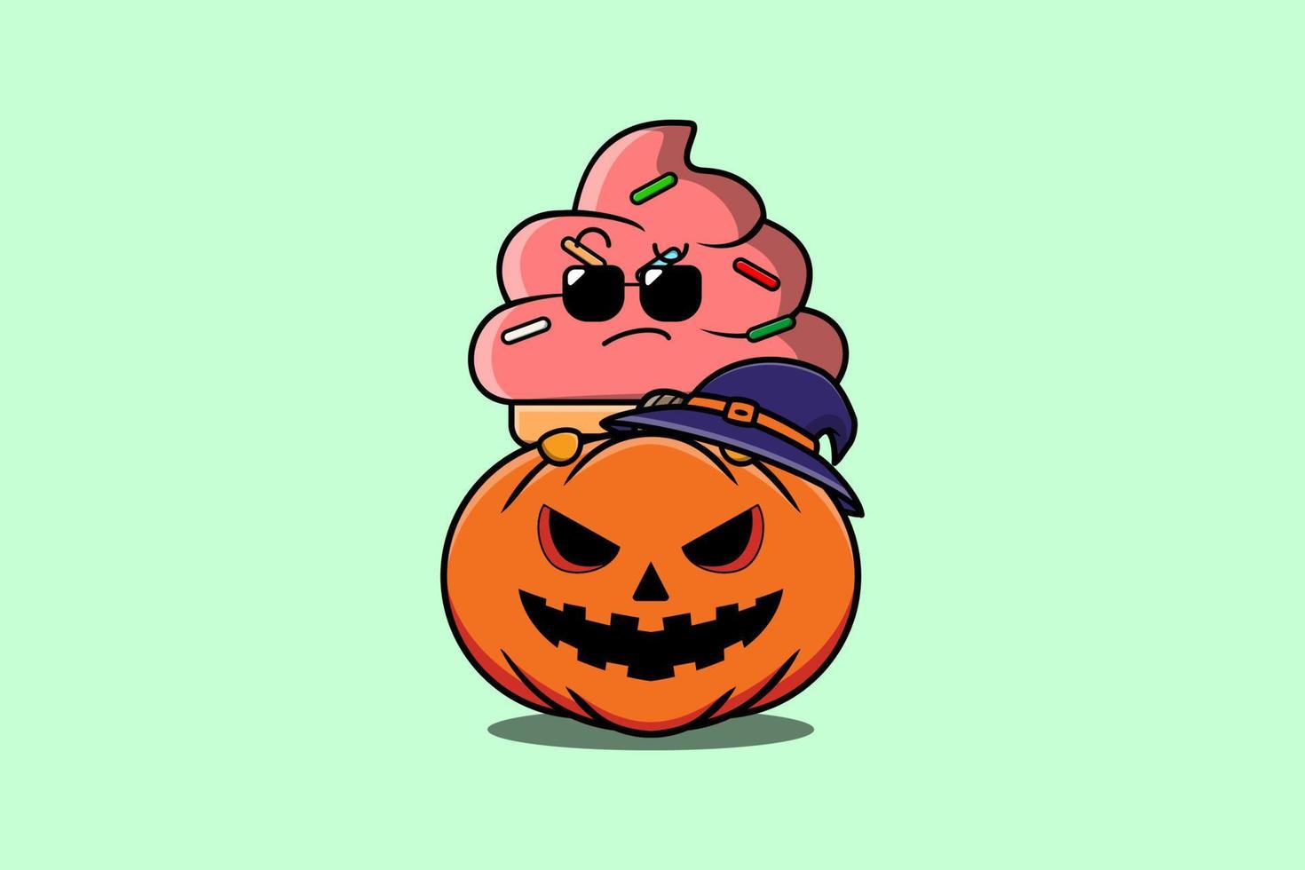 Cute Ice cream cartoon character hiding in pumpkin vector