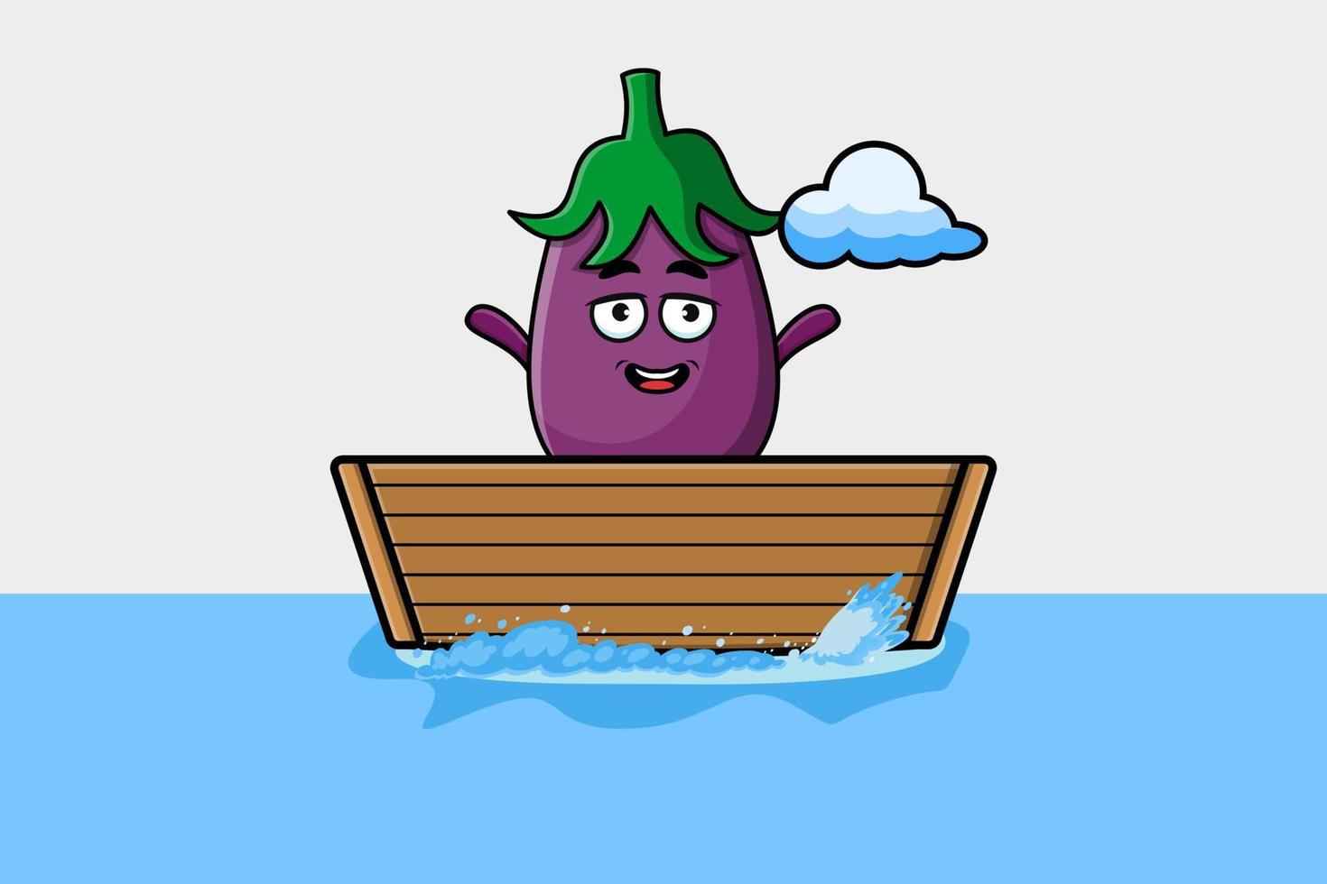 cute cartoon Eggplant get on boat vector