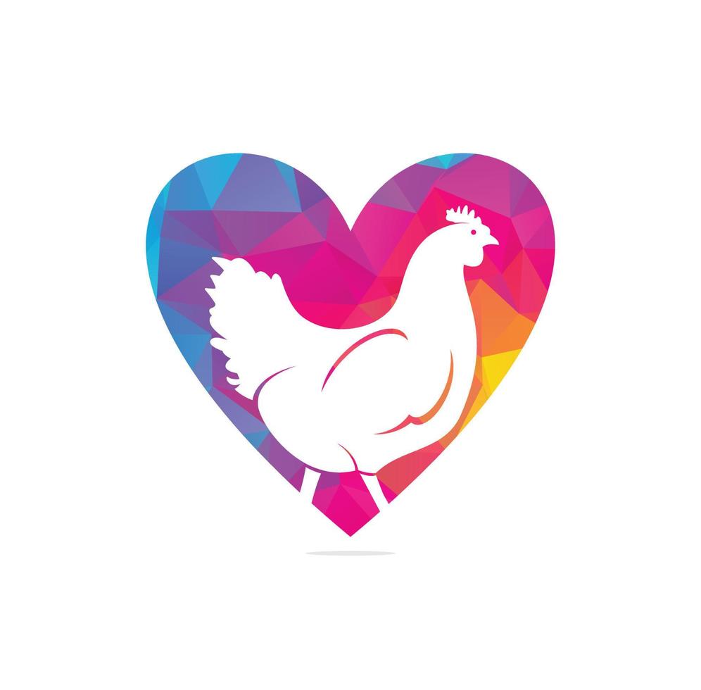 diseño de logotipo vectorial de concepto de forma de corazón de gallina. símbolo de icono de vector de pájaro de pollo.