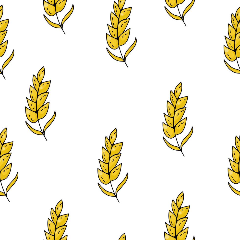 Seamless pattern of bright yellow spikelets on a white background vector