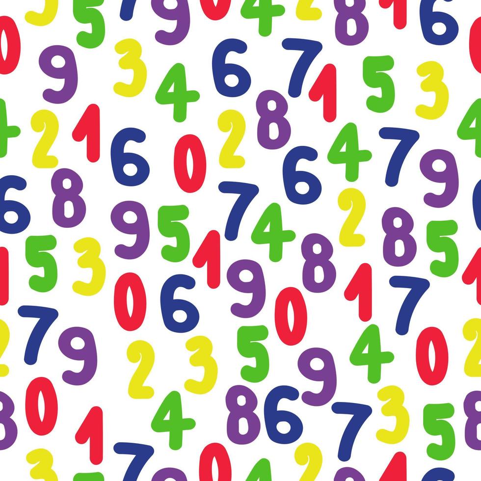 Numbers from zero to nine seamless pattern, multicolored numbers on a white background vector