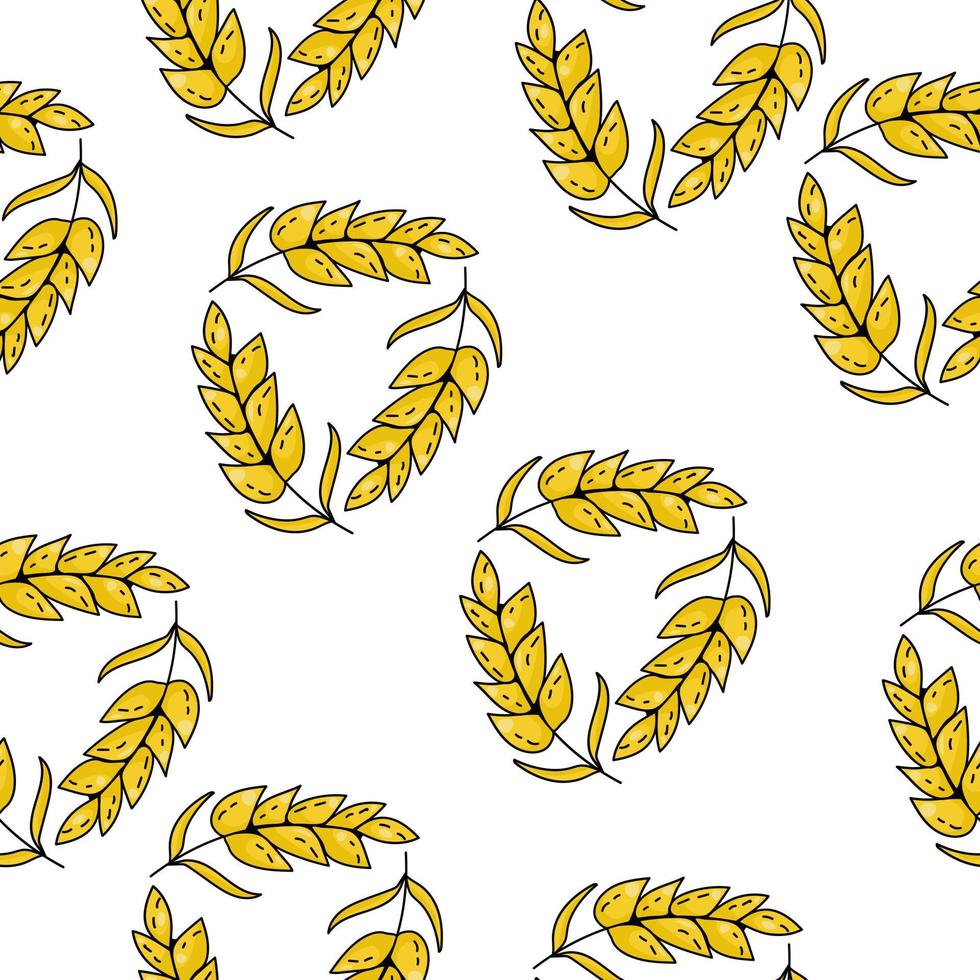 Seamless pattern of bright yellow spikelets arranged in circles on a white background vector