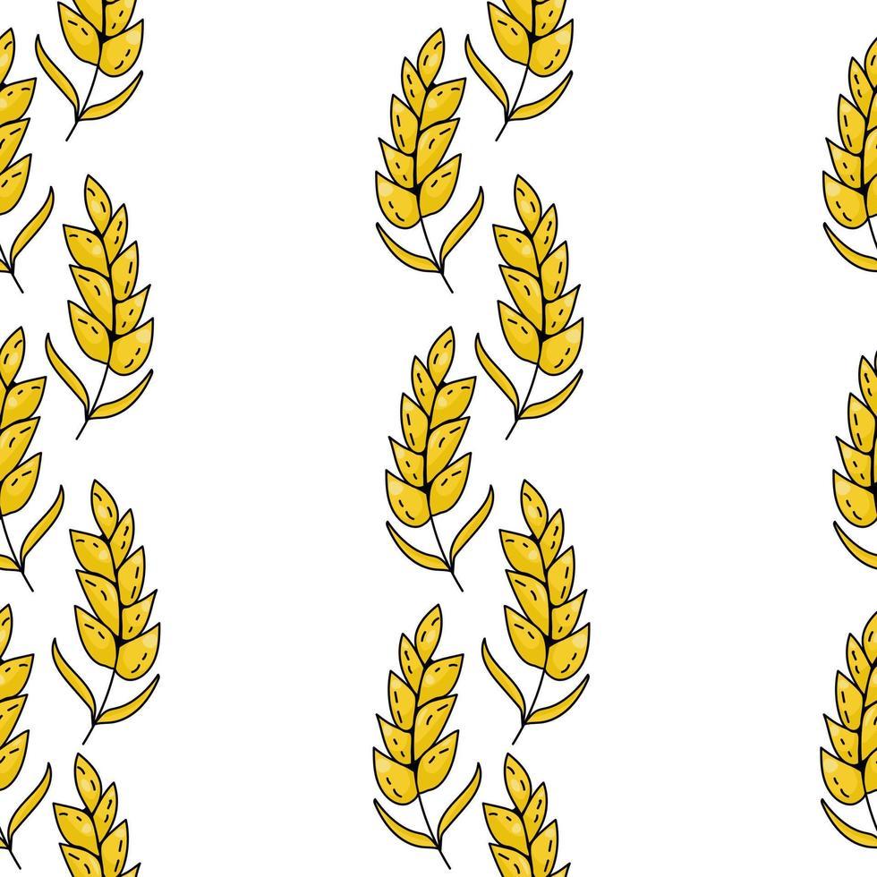 Seamless pattern of bright yellow spikelets arranged in vertical rows on a white background vector