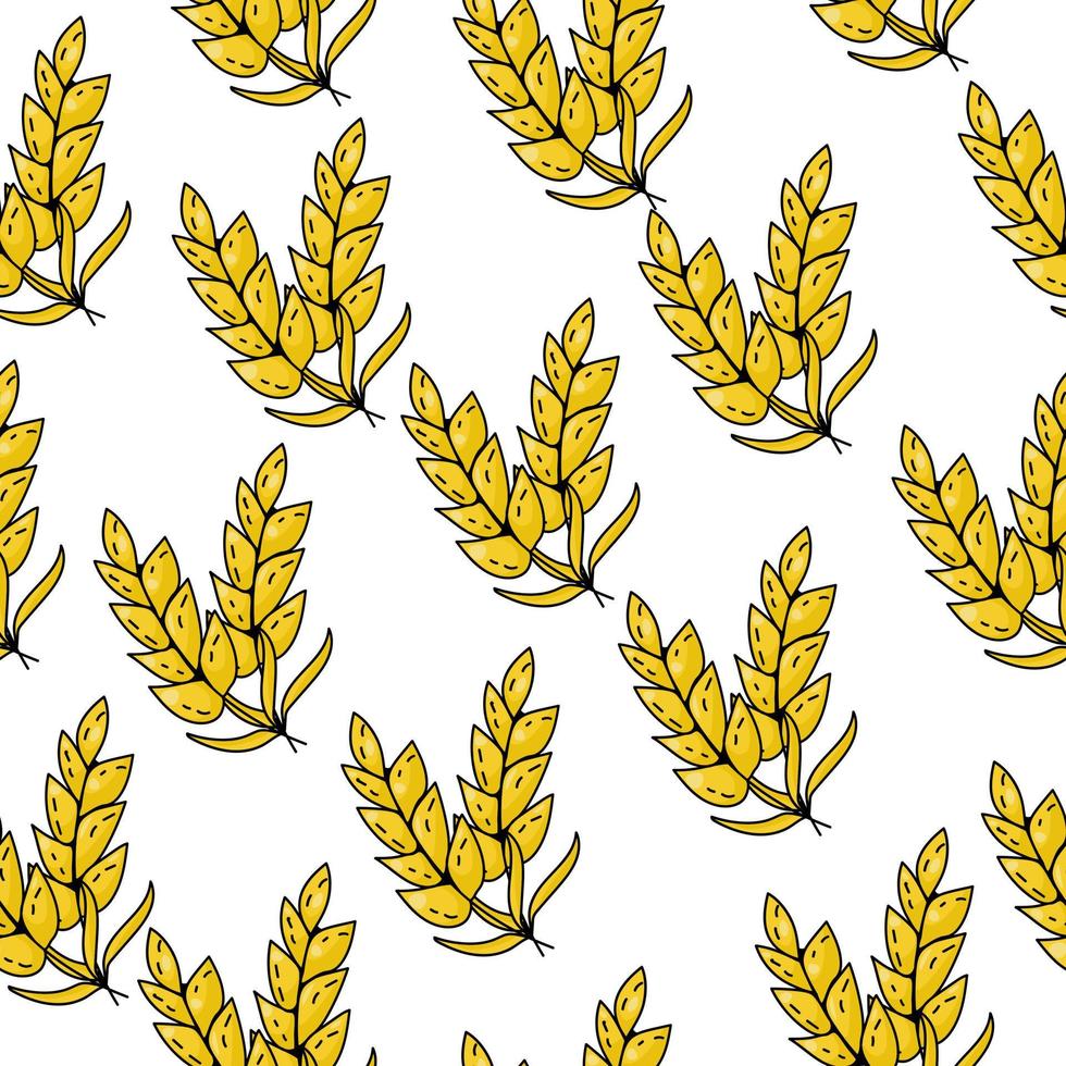 Seamless pattern of a pair of bright yellow spikelets on a white background vector