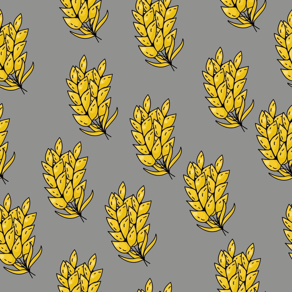 Seamless pattern of bunches of bright yellow spikelets located on a gray background vector