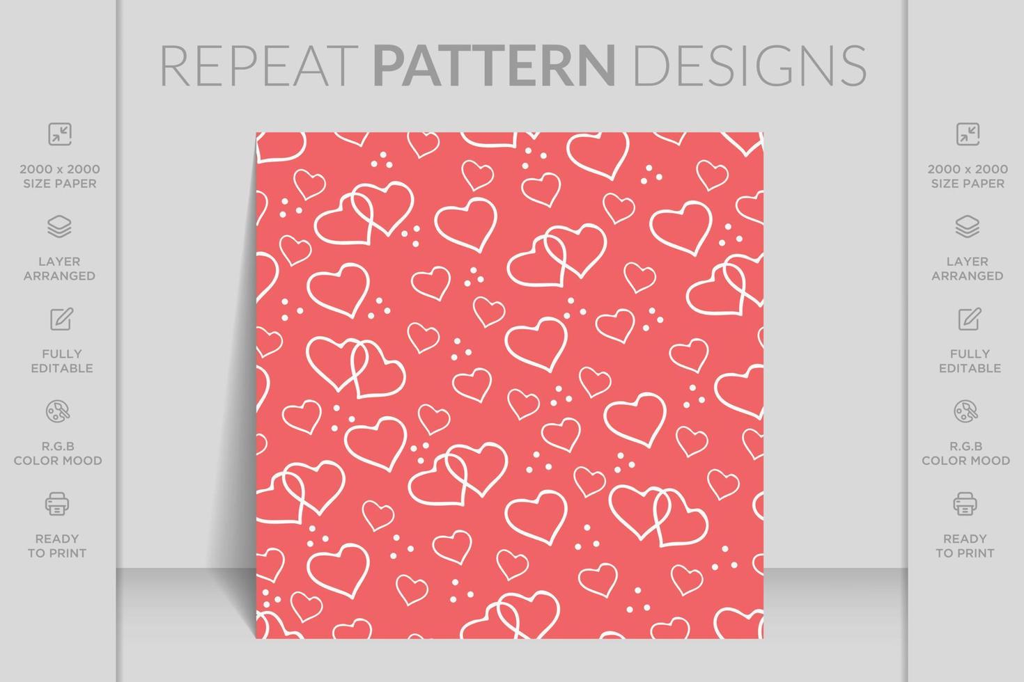 Hand drawn flat illustration cute heart design pattern background vector