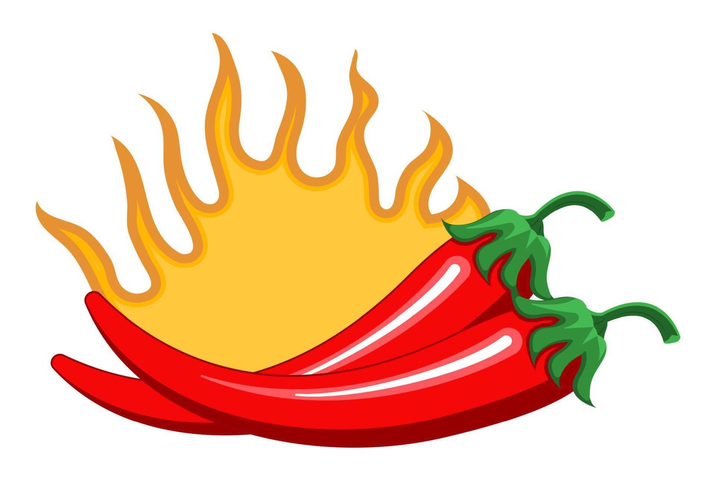 Red chilly peppers are burning as spicy sign. Cartoon vector isolated on the white background. Hot chillies in fire for food logo, banner, flyer