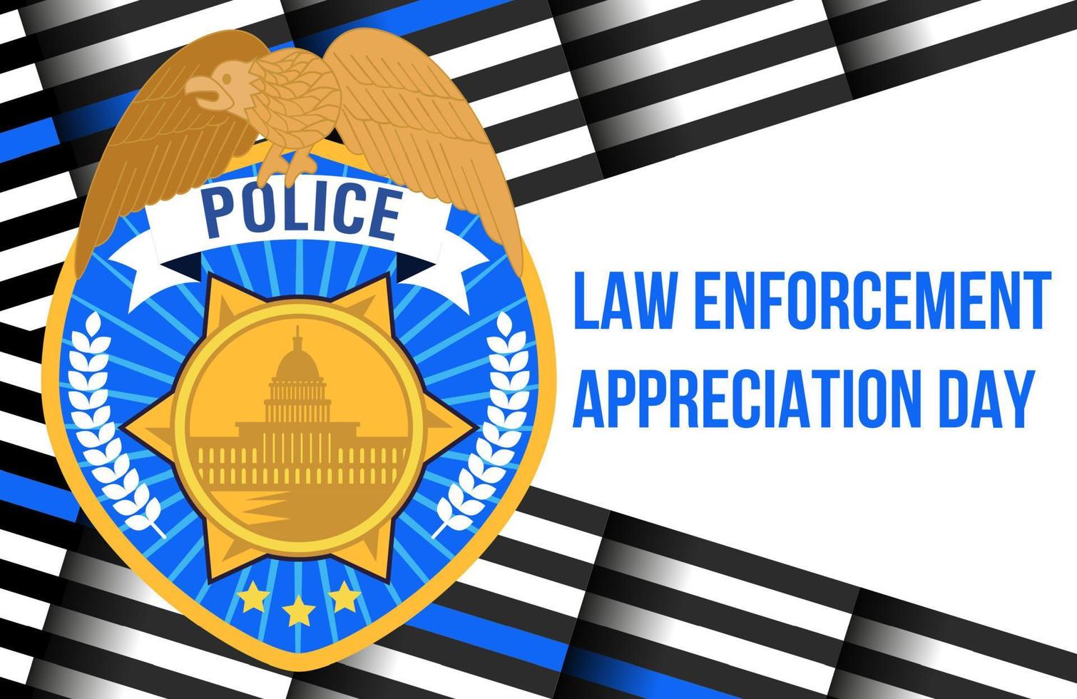 Law Enforcement Appreciation Day is celebrated in USA on January 9th each year. Police department badge, sheriff shield is shown. Flat vector with for flyer, card, web, banner