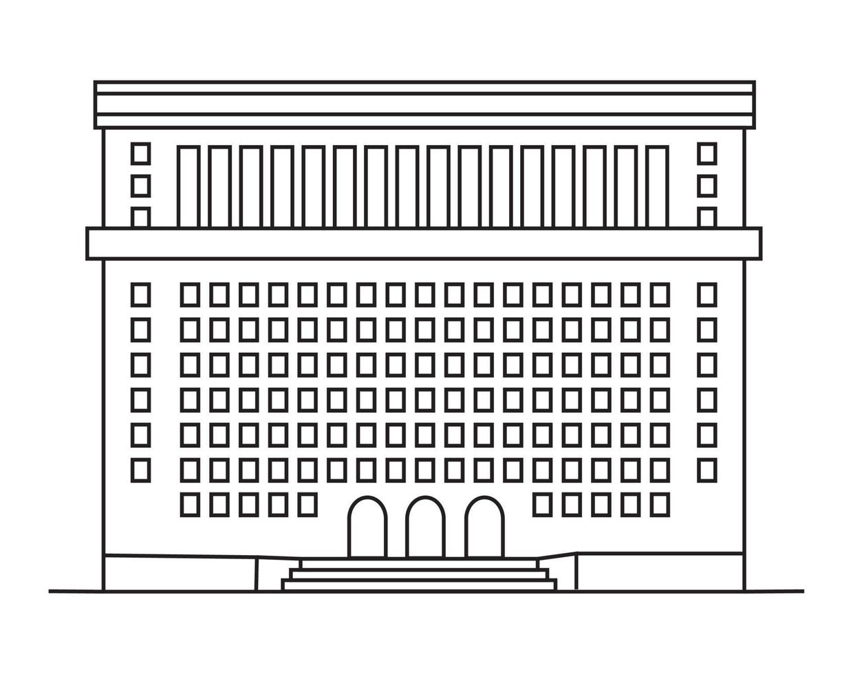 edificio universitario, icono de biblioteca en estilo de esquema. letrero de hotel u oficina. ilustración de escuela, academia, hospital frente a la vista. fachada de la universidad, casa de la ciudad, metrópolis vector