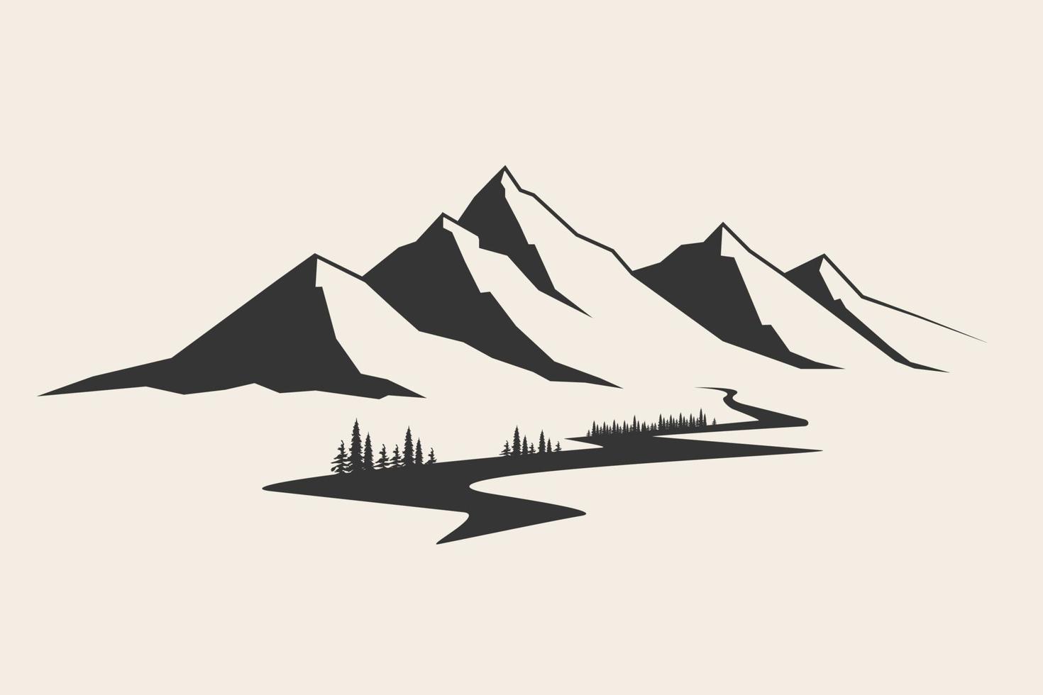 Mountains vector.Mountain range silhouette isolated vector illustration. Mountains silhouette