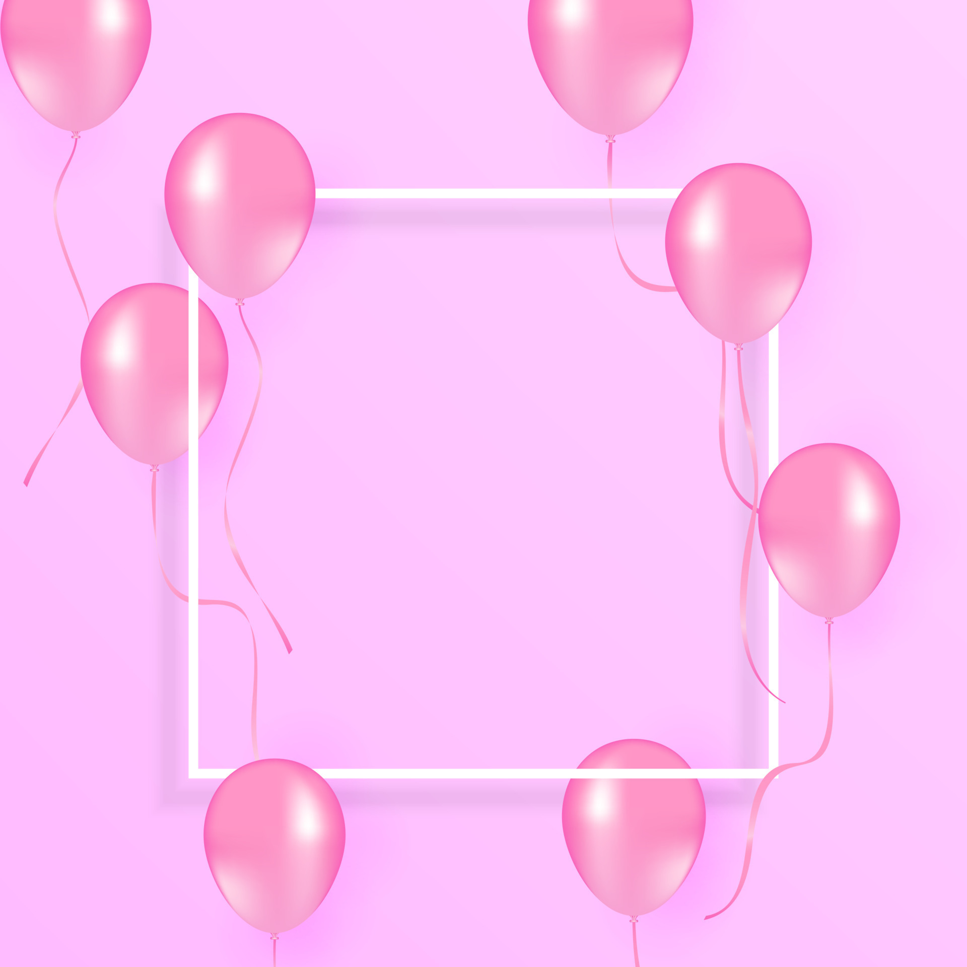 Balloons on pastel pink background. Frame made of white and pink balloons. Birthday, holiday