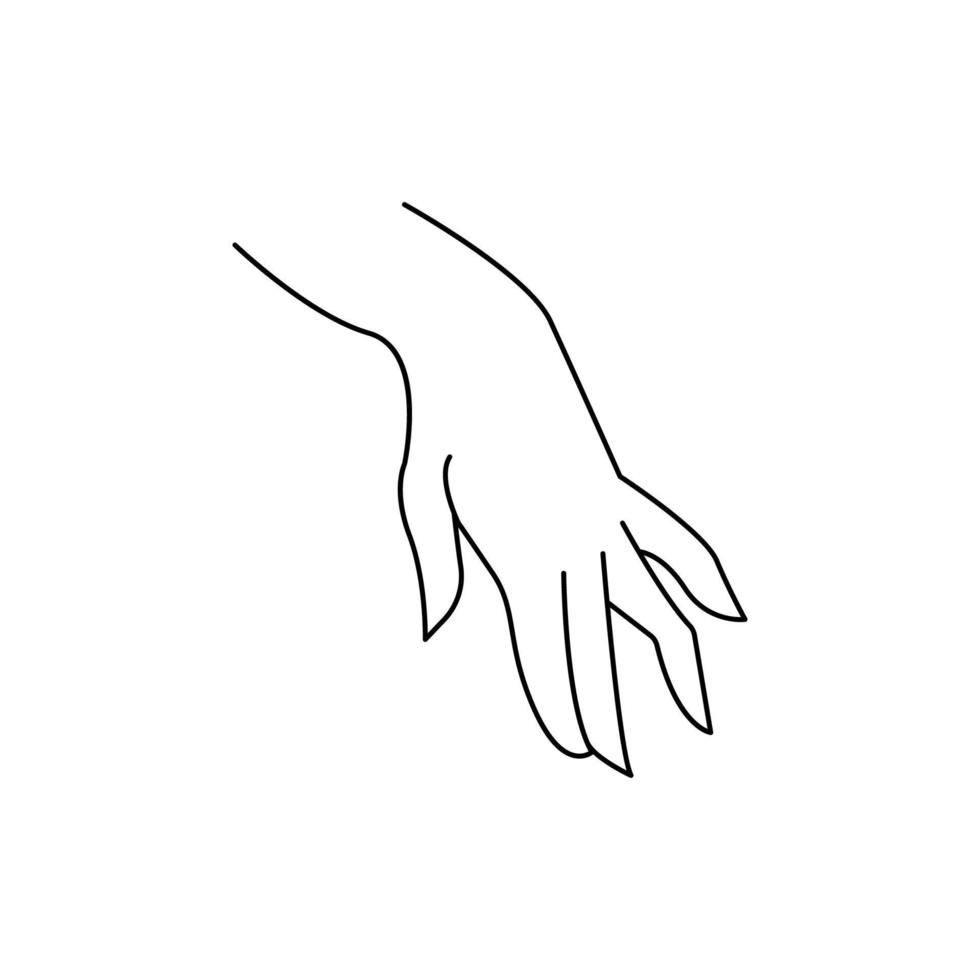 Grabbing hand. Man s hand pinching invisible item. Hand holding something with two fingers. Vector flat outline icon illustration isolated on white background