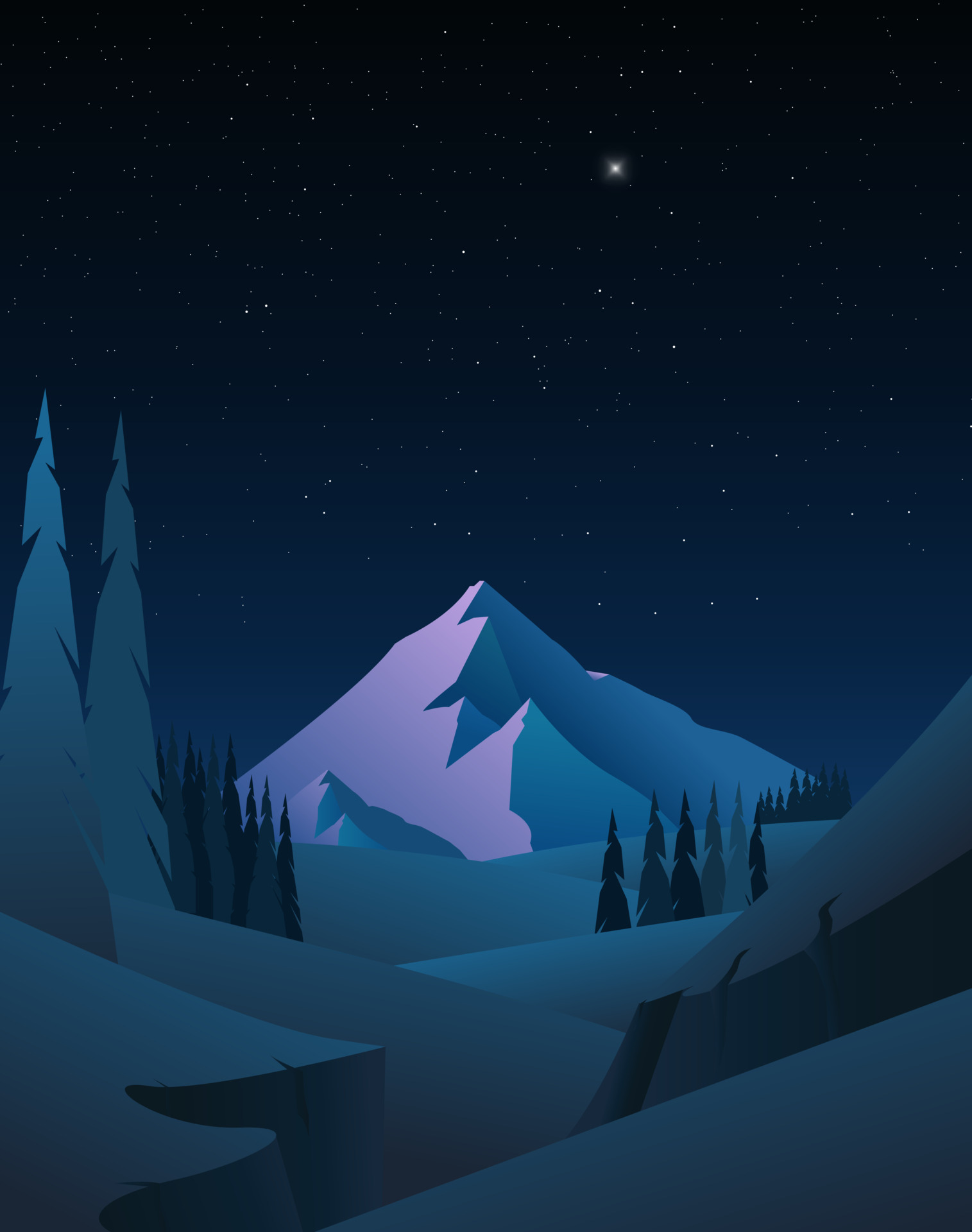beautiful landscape with mountains night scene vector illustration ...