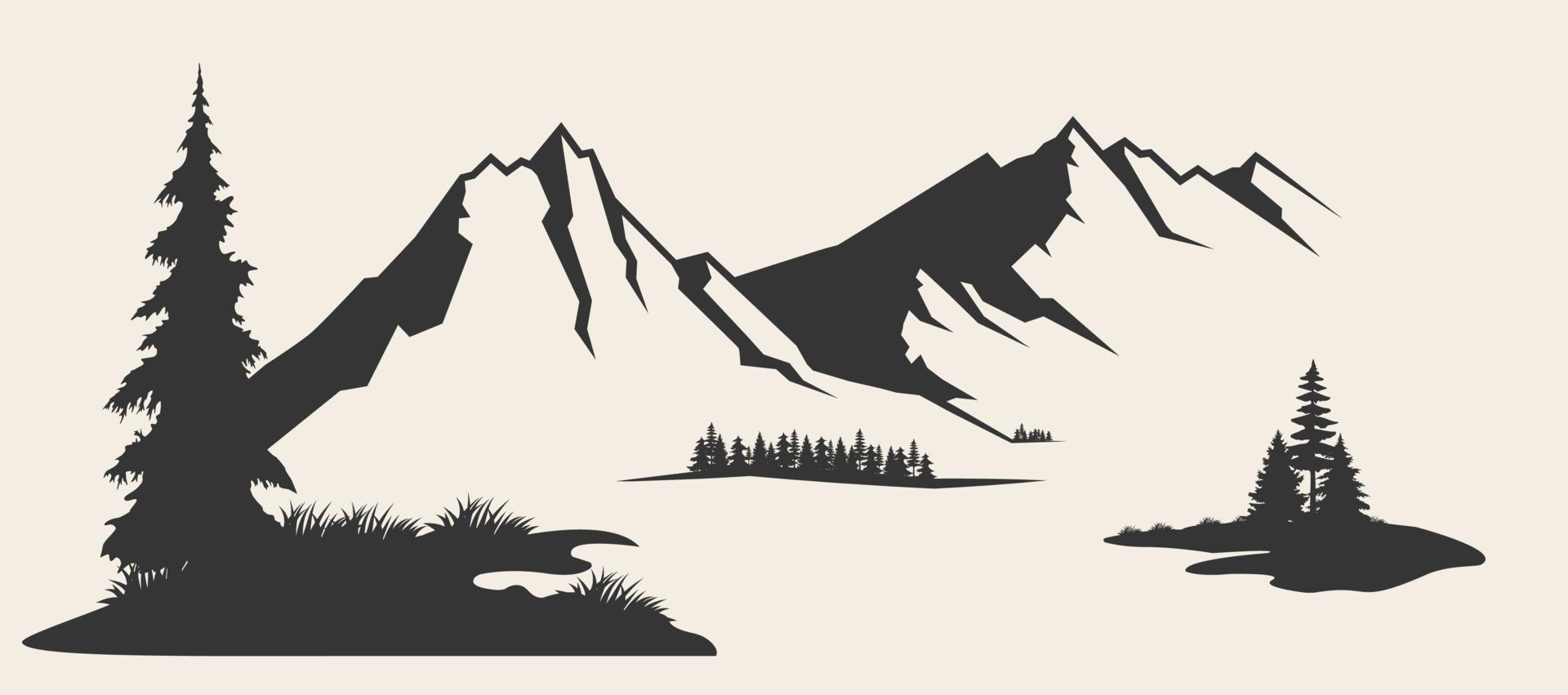 Mountains vector.Mountain range silhouette isolated vector illustration. Mountains silhouette