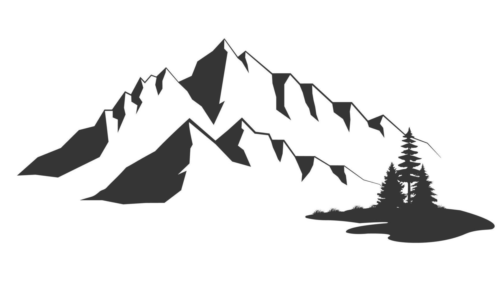 ilustración vectorial de montaña. Ilustración de vector de montaña en blanco y negro de estilo antiguo sobre fondo blanco. montaña en blanco y negro.