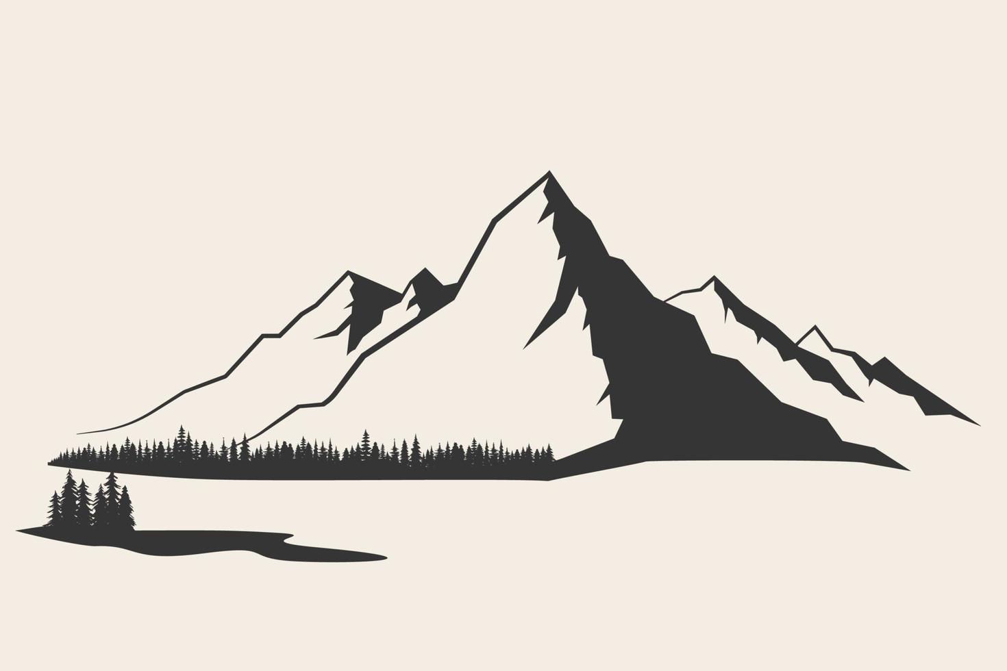 ilustración vectorial de montaña. Ilustración de vector de montaña en blanco y negro de estilo antiguo sobre fondo blanco. montaña en blanco y negro.