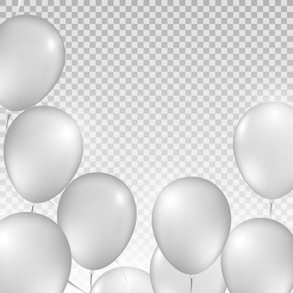 Ceiling Covered in White Balloons on transparent background. Vector illustration. Design for wedding, party, birthday. White Balloons on transparent background