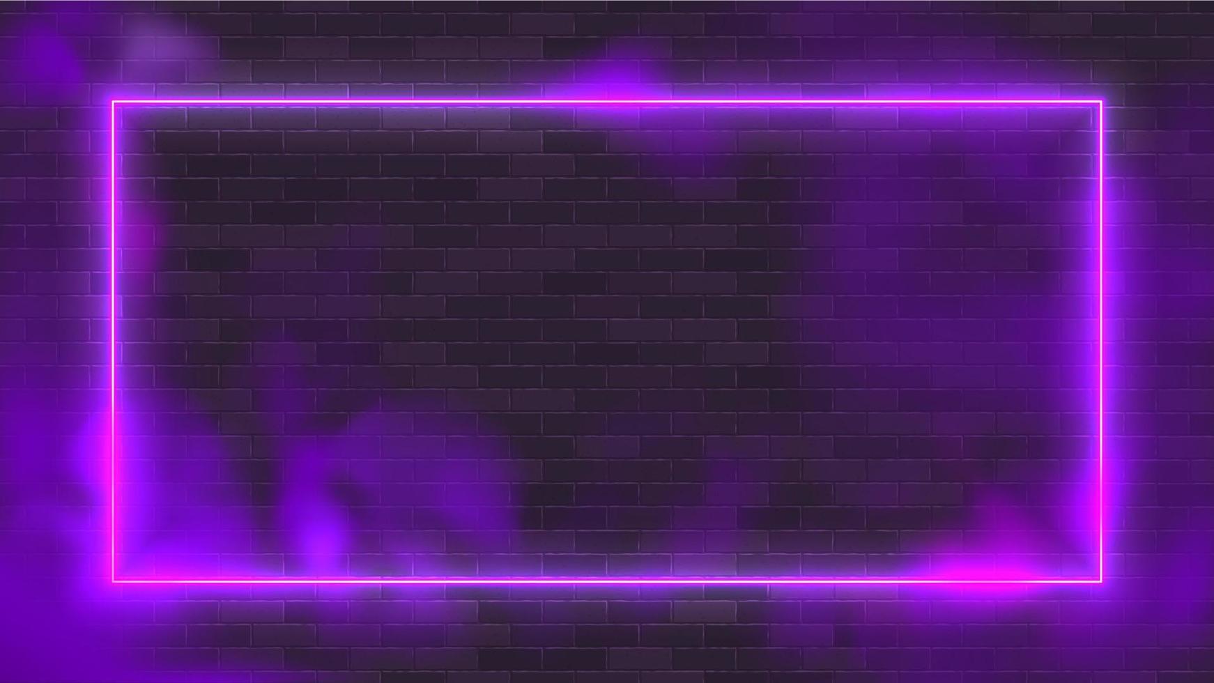 Glowing rectangle neon vector illustration lighting frame with purple background