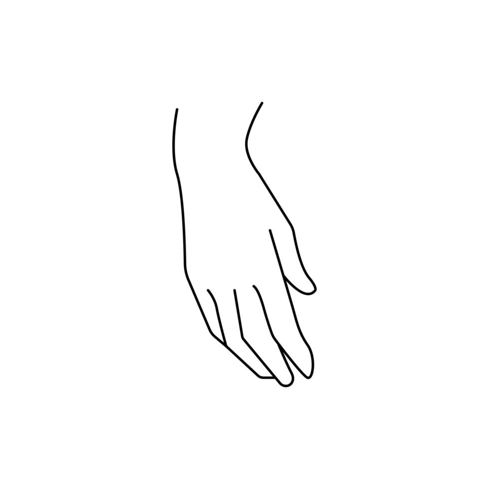 Grabbing hand. Man s hand pinching invisible item. Hand holding something with two fingers. Vector flat outline icon illustration isolated on white background