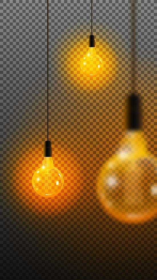 Realistic and colored vintage glowing light bulbs transparent set with included lamps in loft style vector illustration.
