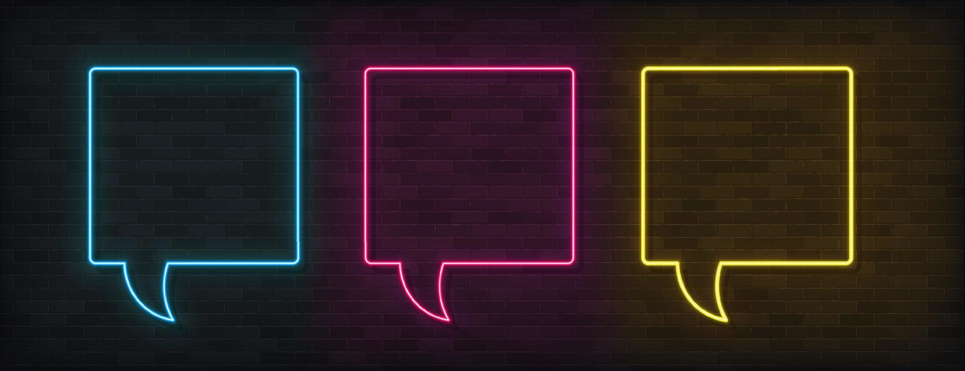 Vector neon speech bubble on the wall background. Concept of messaging and network