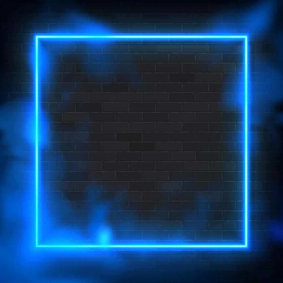 Glowing rectangle neon vector illustration lighting frame with blue background