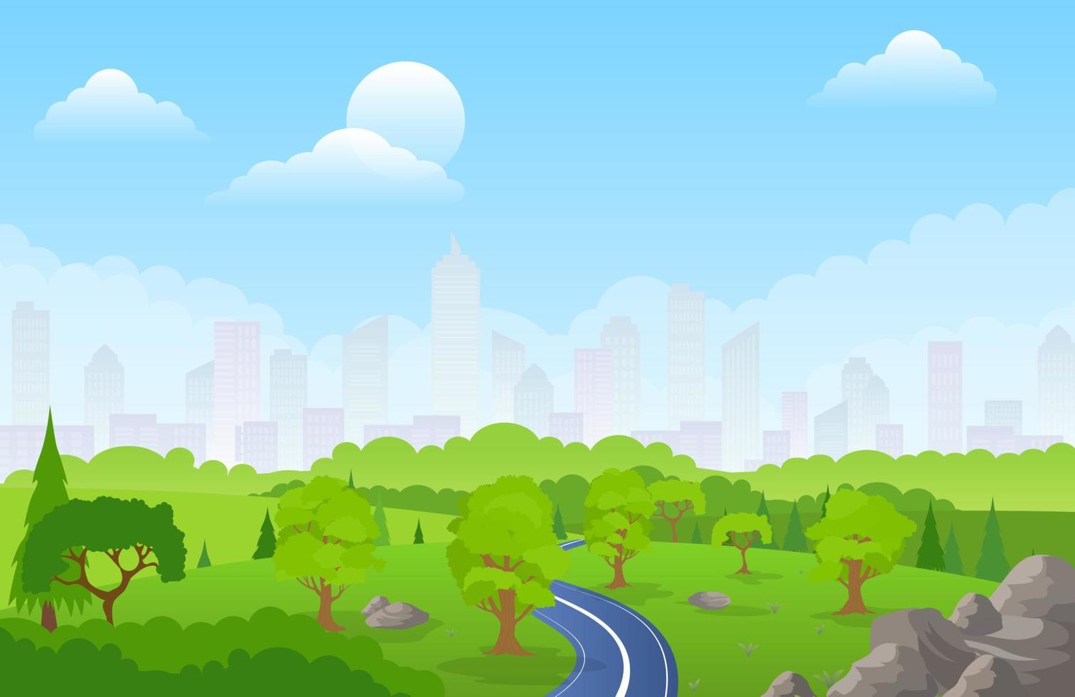 Vector illustration of a beautiful summer city park, panoramic banner