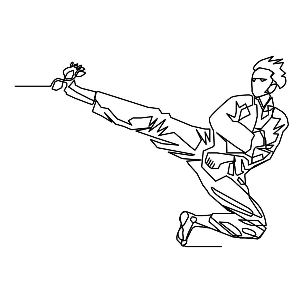 karateka single continuous line vector