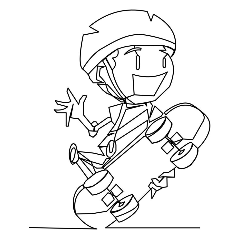 a boy on a skatebord in a single continuous line vector