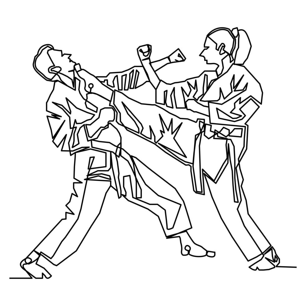 karateka single continuous line vector