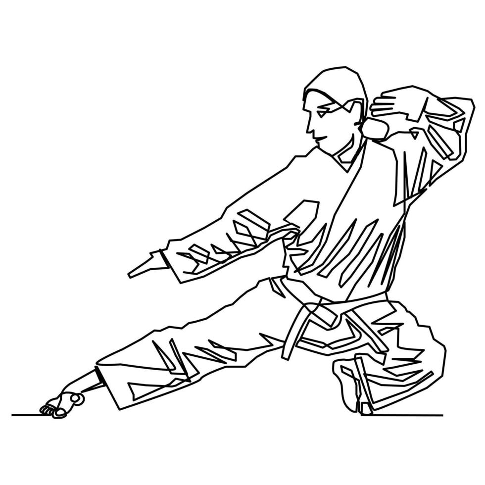 karateka single continuous line vector