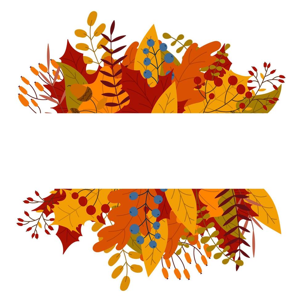 Autumn vector banner of leaves and branches. Hello autumn falling leaves. Autumnal foliage fall and popular leaves. Autumn design. Vector illustration