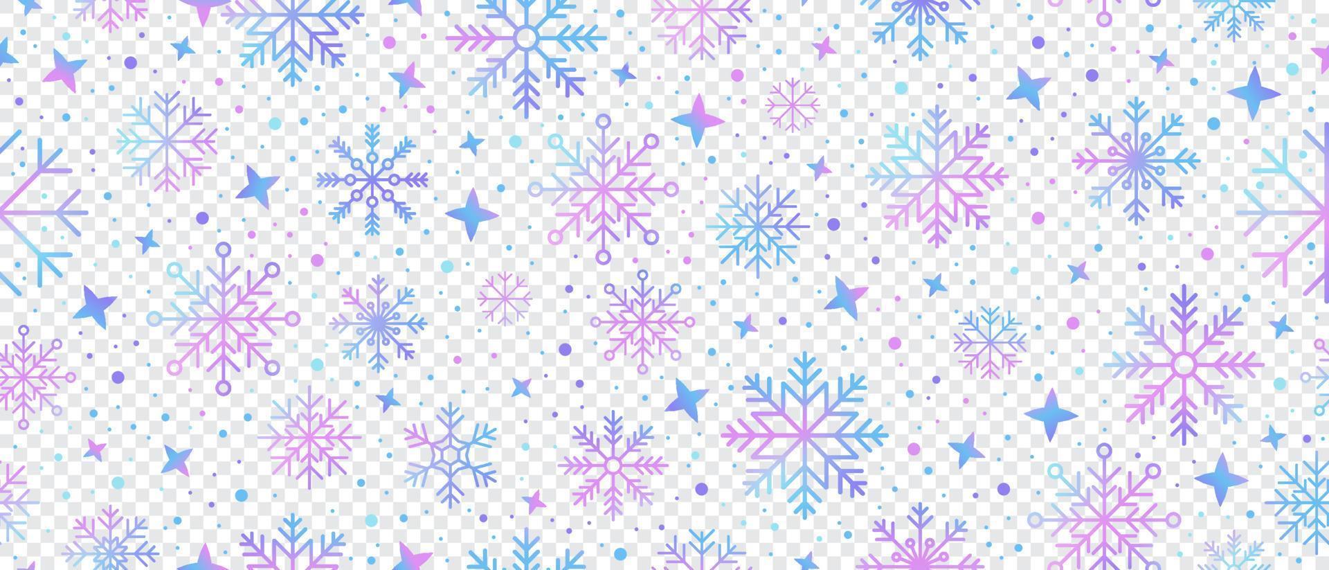 Abstract snowflake seamless border. Snowflakes seamless pattern. Snowfall repeat backdrop. Winter holidays theme. Seamless background with snowflakes. Vector illustration