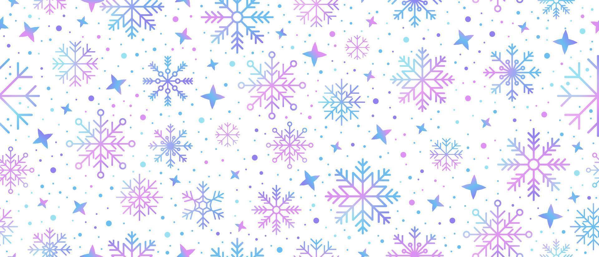 Abstract snowflake seamless border. Snowflakes seamless pattern. Snowfall repeat backdrop. Winter holidays theme. Seamless background with snowflakes. Vector illustration