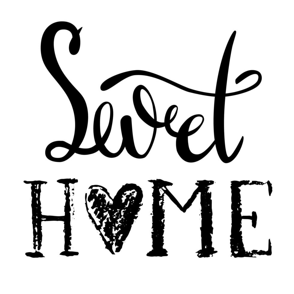 Sweet home - vector hand written lettering. Traced black inscription on a white background