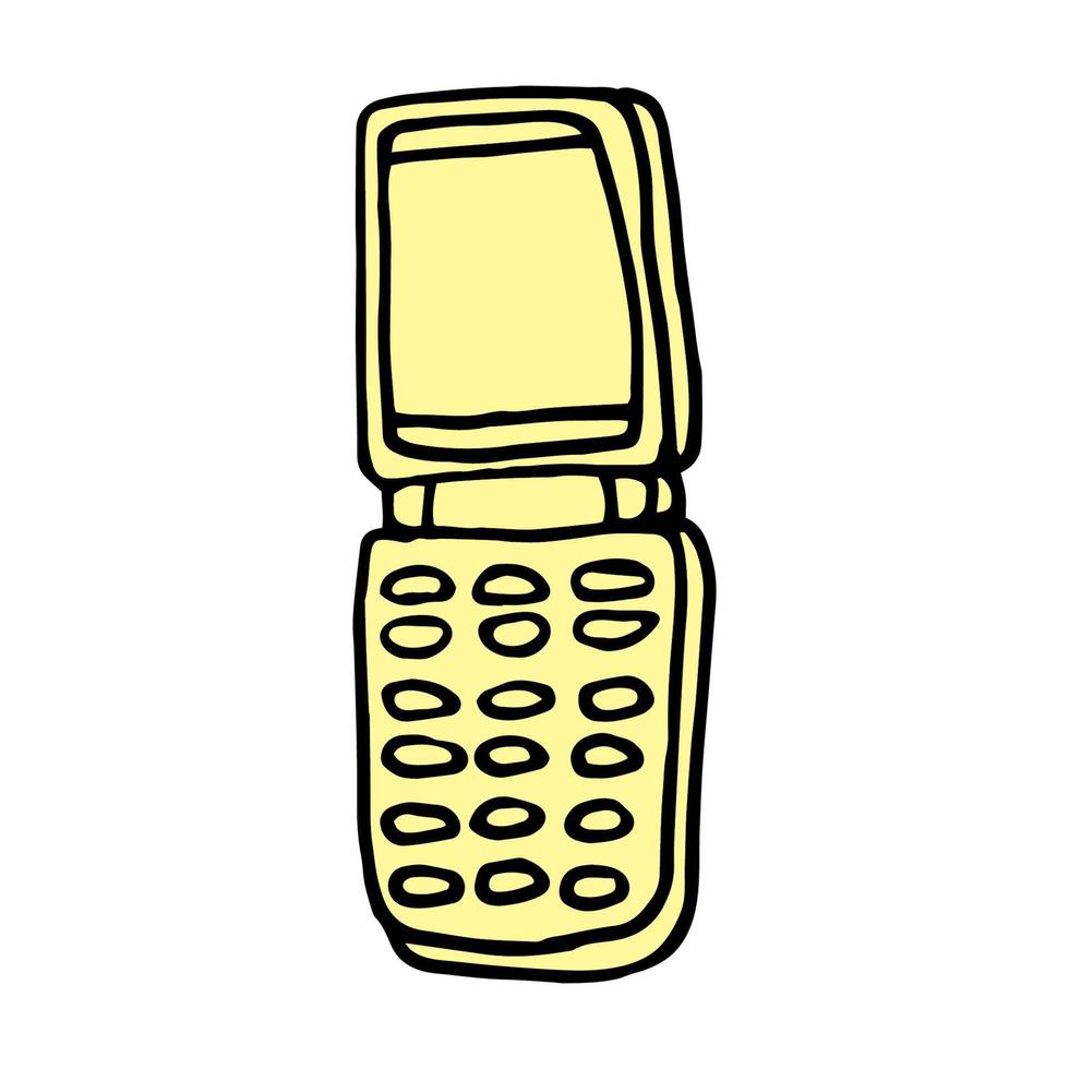 teléfono de concha vintage - dibujo vectorial dibujado a mano. teléfonos celulares de botón de primera generación vector