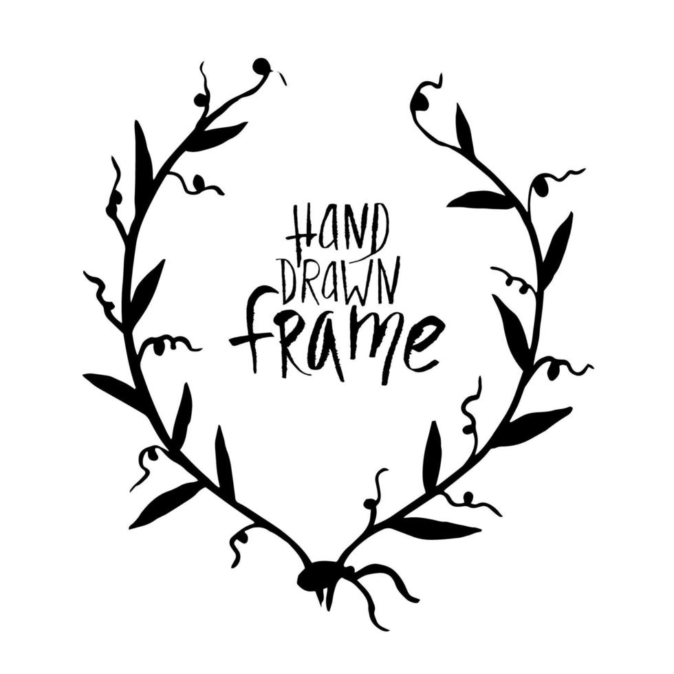 Curly vector floral frame with place for text. Traced drawing of a vegetable rounded frame with a mets for text
