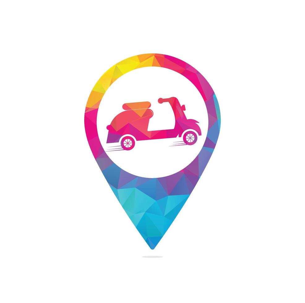 Scooter map point shape concept logo. Scooter symbol. Retro scooter icon isolated Vector illustration.